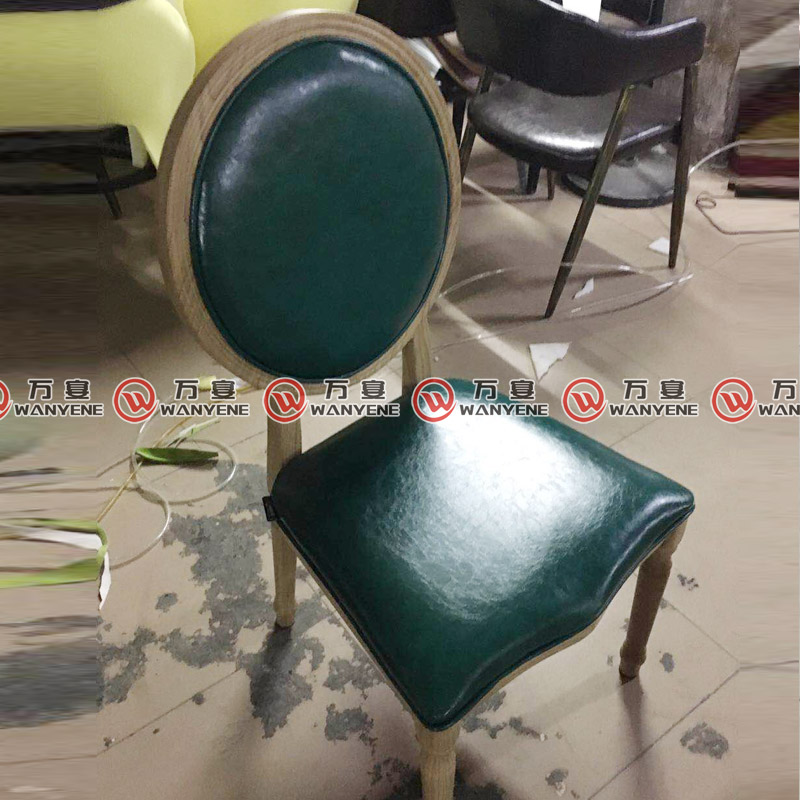 五金木纹酒店餐椅 墨绿色五金圆背椅 常规火锅椅